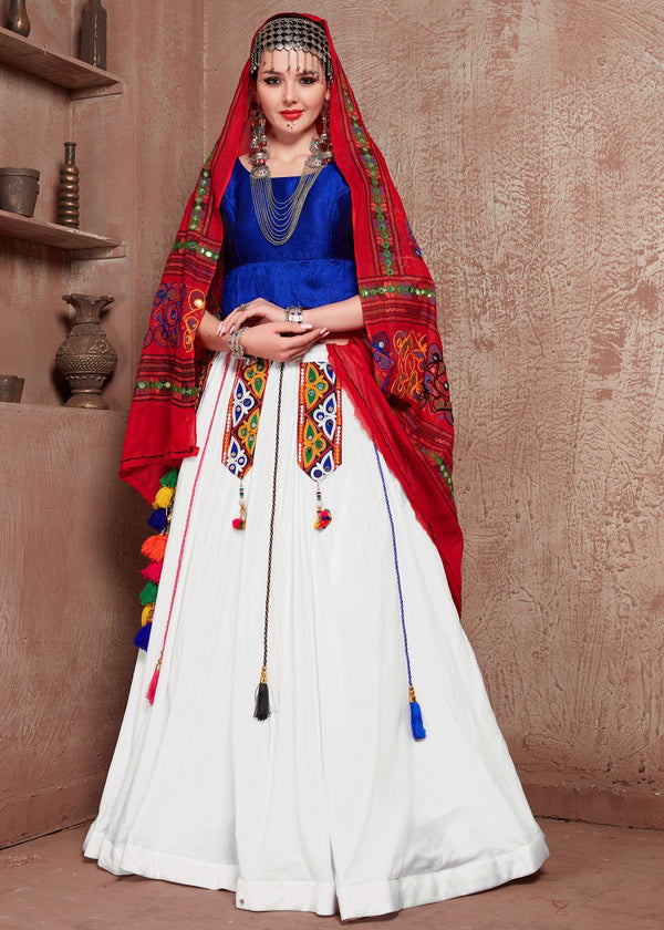 Blue White Art Silk Navratri Special Chaniya Choli