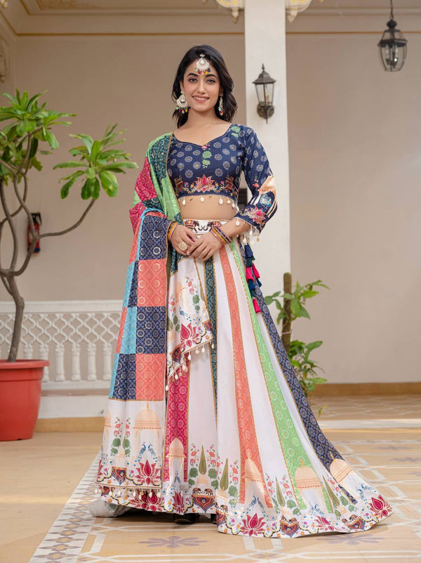 Foil Print Crepe Silk Lehenga with Choli and Dupatta
