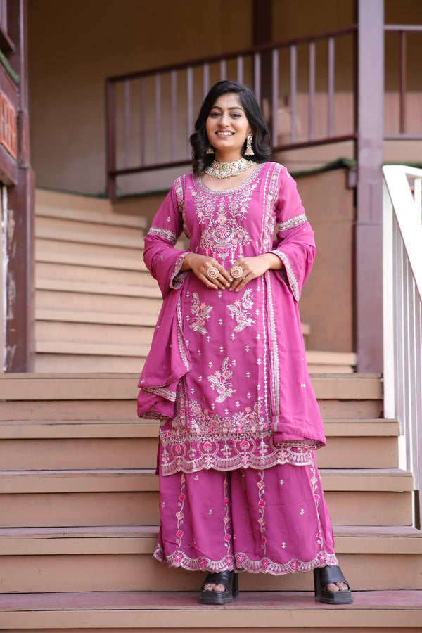 Gajari and Red Faux Georgette Kurti Plazzo Set