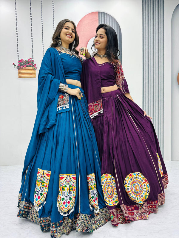 Blue & Purple Pure Cotton Gamathi Work Lehenga Choli Set – Navratri Special