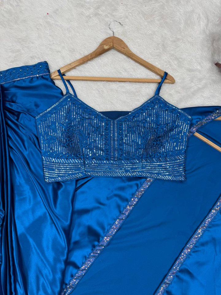 Satin Silk Dhoti Style Set with Shrug & Choli - Tiamgee