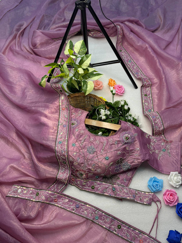 Gold Crunchy Embroidered Saree