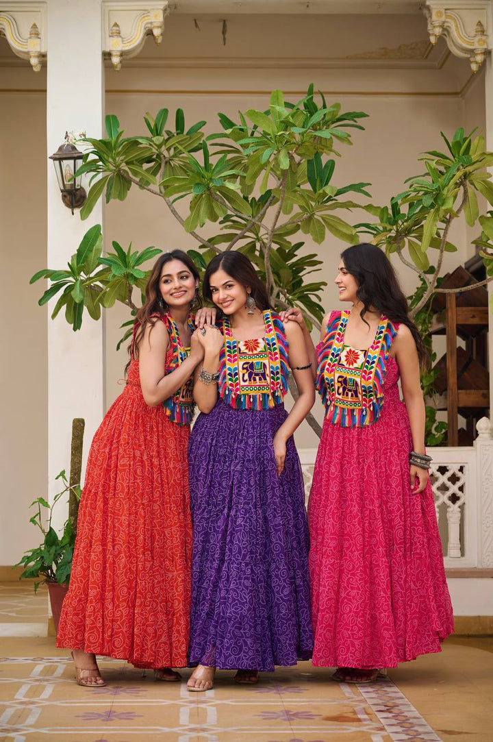 Navratri Special 12-Meter Flare Gamathi Work Gown - Tiamgee