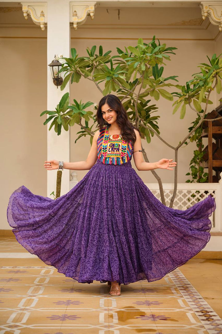 Navratri Special 12-Meter Flare Gamathi Work Gown - Tiamgee