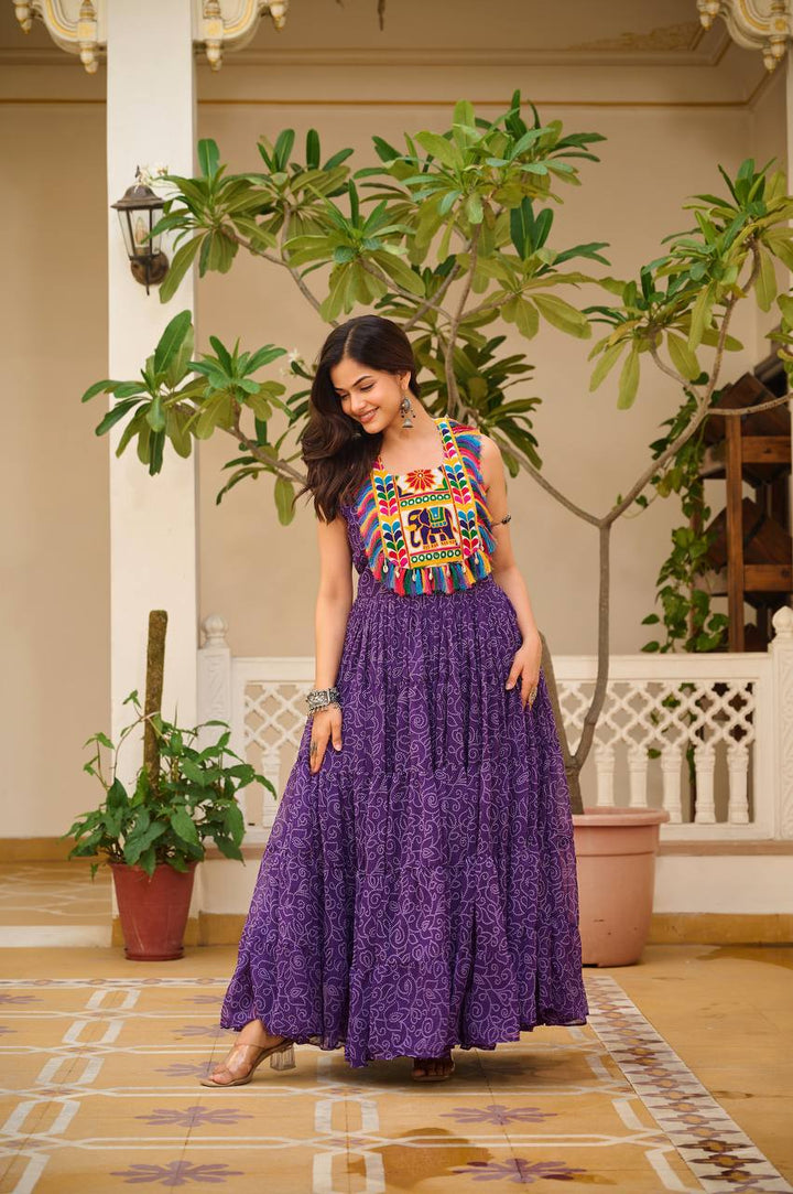Navratri Special 12-Meter Flare Gamathi Work Gown - Tiamgee