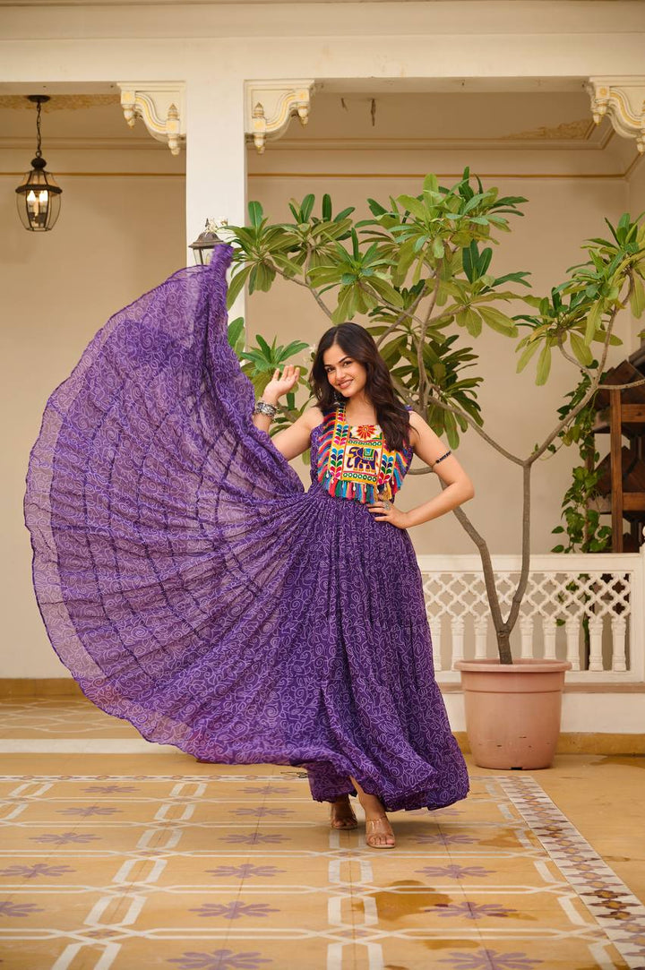 Navratri Special 12-Meter Flare Gamathi Work Gown - Tiamgee