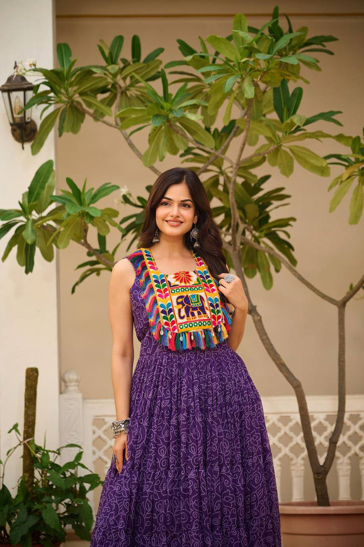 Navratri Special 12-Meter Flare Gamathi Work Gown - Tiamgee