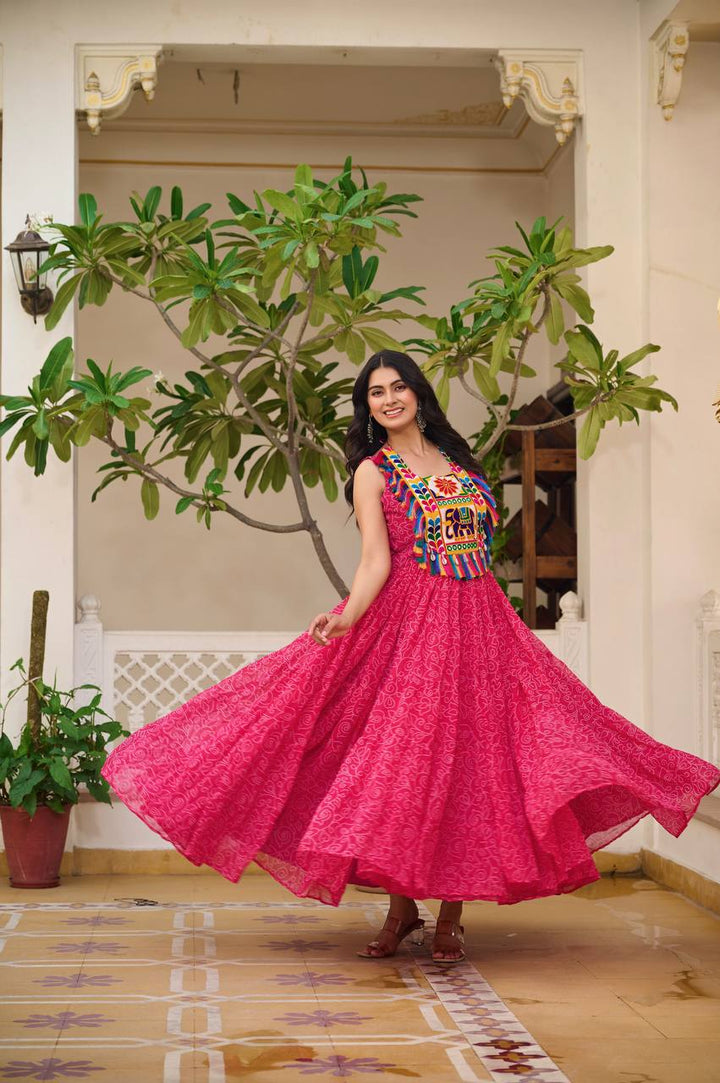 Navratri Special 12-Meter Flare Gamathi Work Gown - Tiamgee