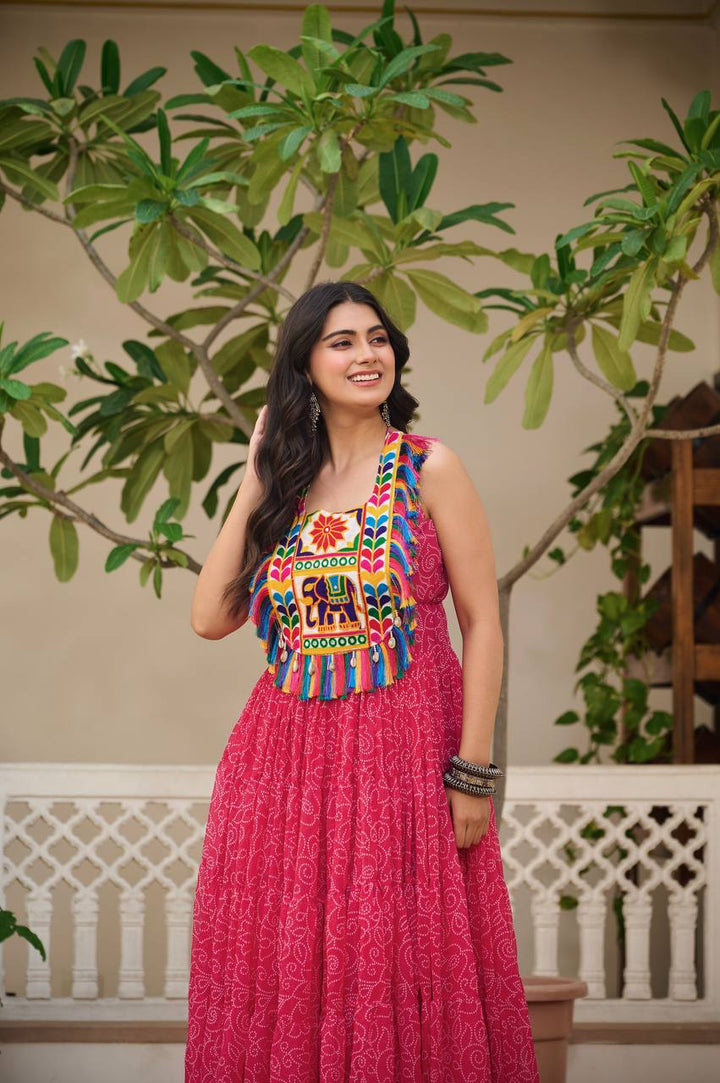 Navratri Special 12-Meter Flare Gamathi Work Gown - Tiamgee