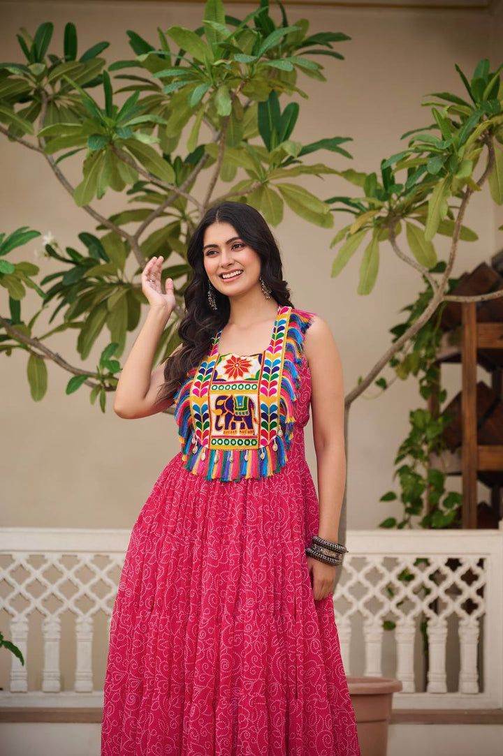 Navratri Special 12-Meter Flare Gamathi Work Gown - Tiamgee