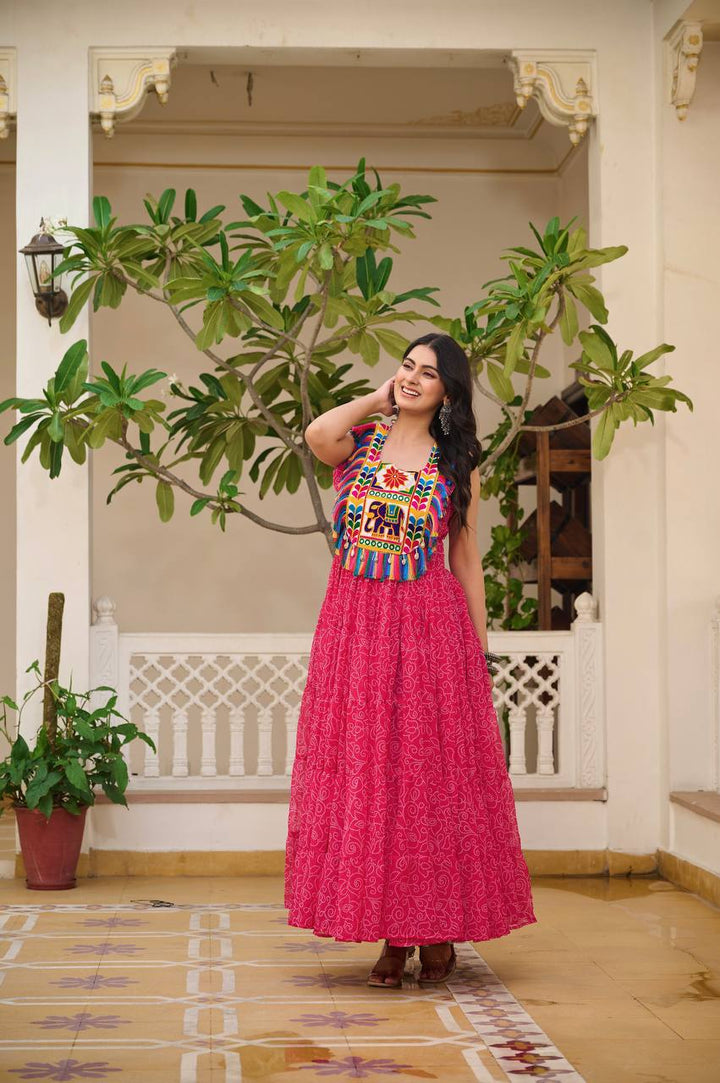 Navratri Special 12-Meter Flare Gamathi Work Gown - Tiamgee