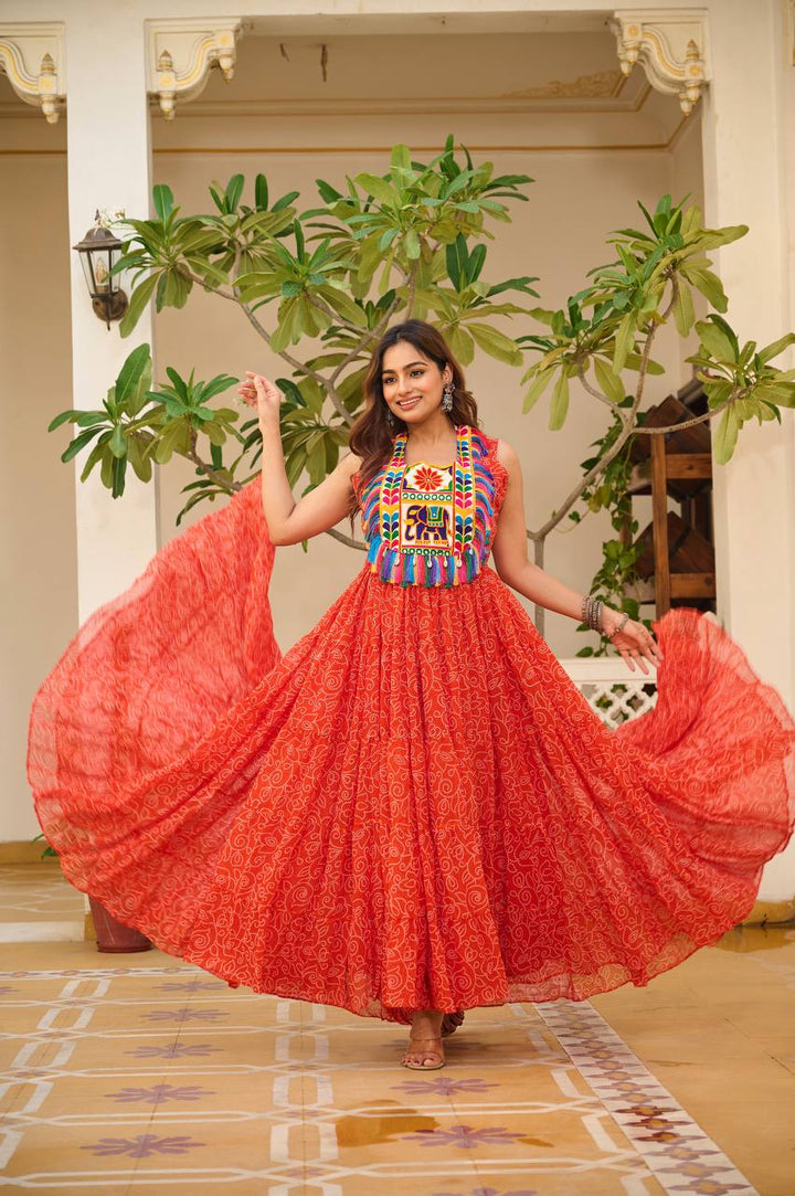 Navratri Special 12-Meter Flare Gamathi Work Gown - Tiamgee