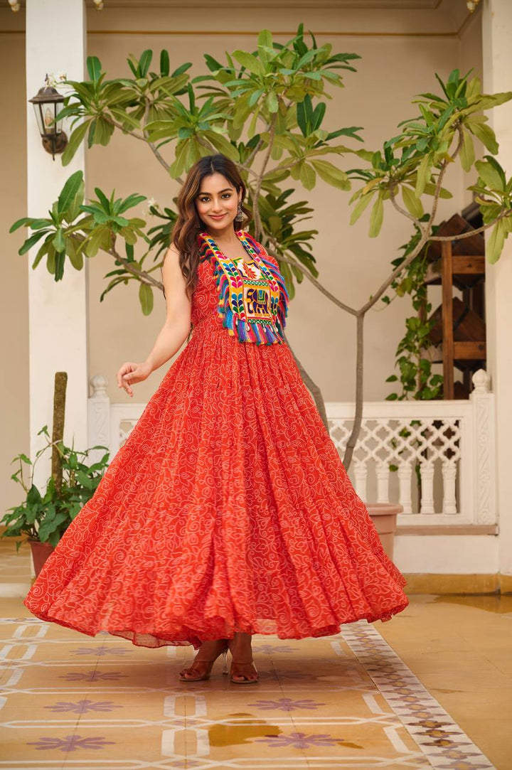 Navratri Special 12-Meter Flare Gamathi Work Gown - Tiamgee