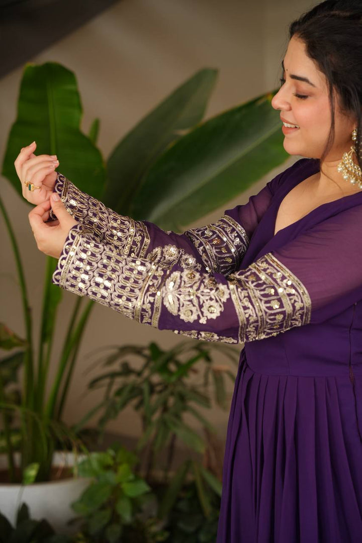 Teal & Purple Faux Georgette Anarkali Suit with Dupatta - Tiamgee