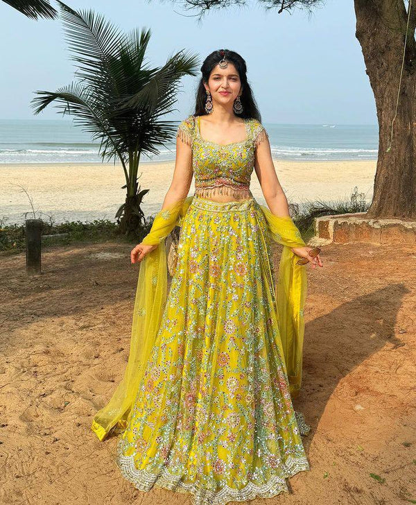 Mehendi Green & Light Pink Soft Butterfly Net Lehenga Choli