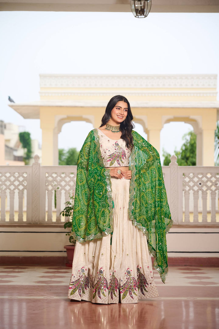 Off White Pure Tissue Silk Festival Lehenga Choli with Dupatta - Tiamgee