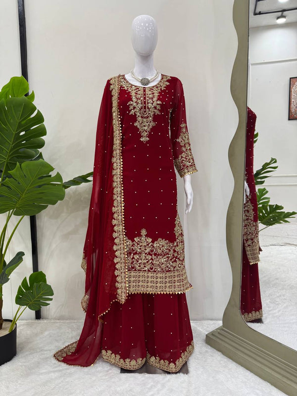 Faux Georgette Sharara Suit with Dupatta - Tiamgee