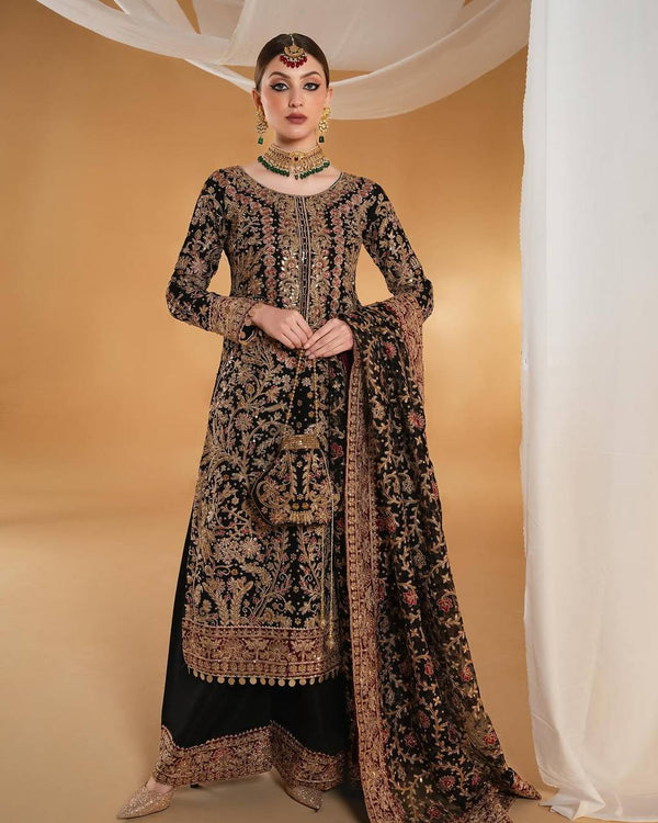 Black Long Top, Sharara Pent with Dupatta - Tiamgee