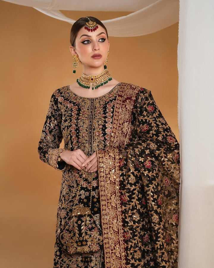 Black Long Top, Sharara Pent with Dupatta - Tiamgee