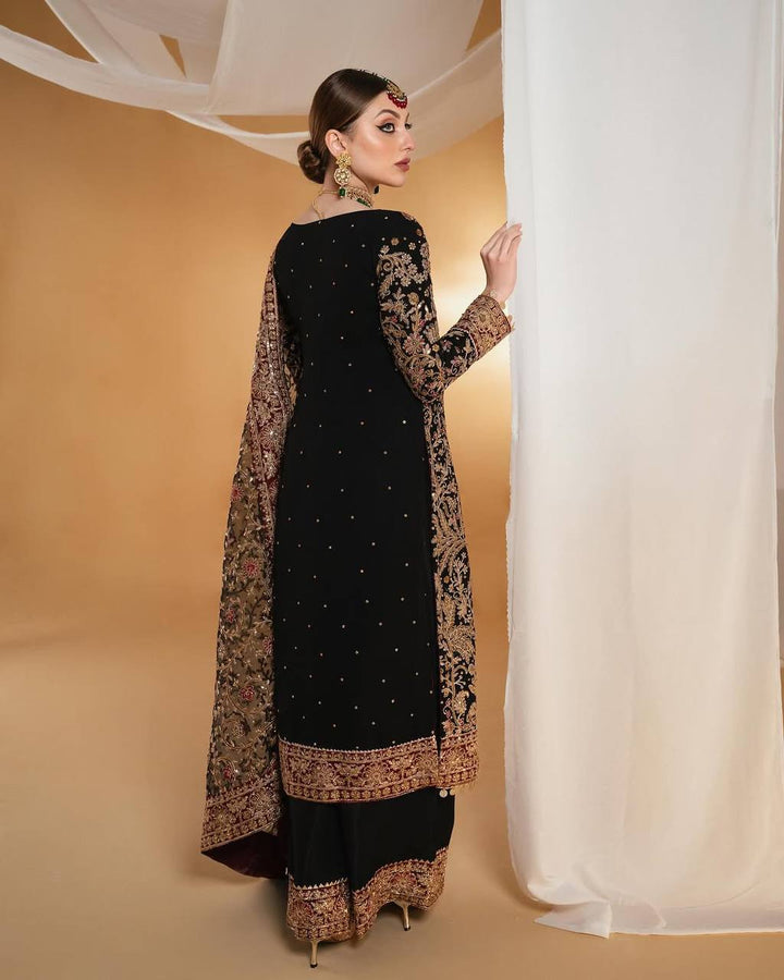 Black Long Top, Sharara Pent with Dupatta - Tiamgee