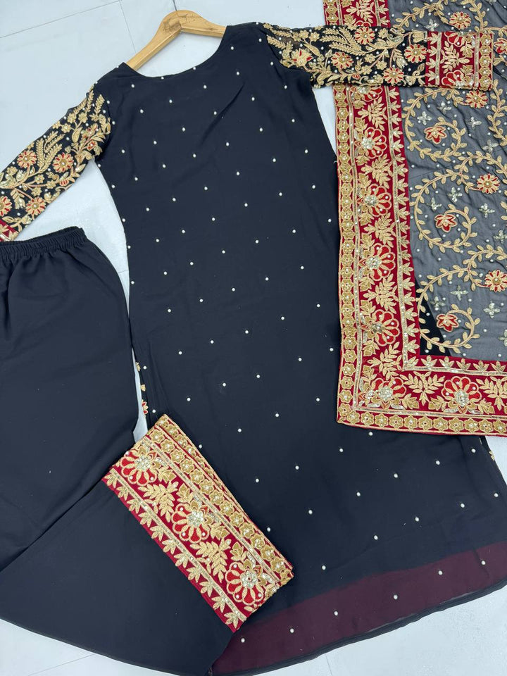 Black Long Top, Sharara Pent with Dupatta - Tiamgee