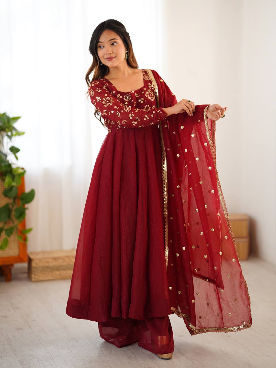 Sky Blue Crunchy Silk Sirozski Embroidered Anarkali Suit with Dupatta