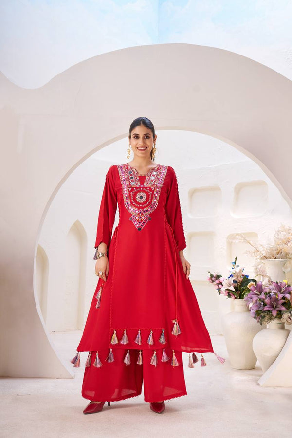Rayon Co-Ord Set with Mirror Work and Palazzos