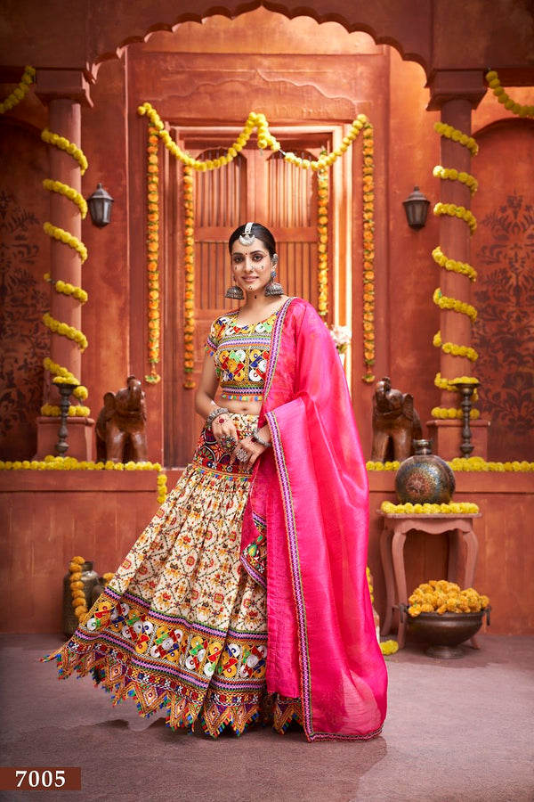 Cotton Silk Lehenga Choli with Gamthi & Mirror Work