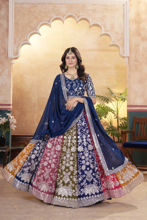 Multicolor Faux Georgette Heavy Embroidered Sequence Lehenga Set