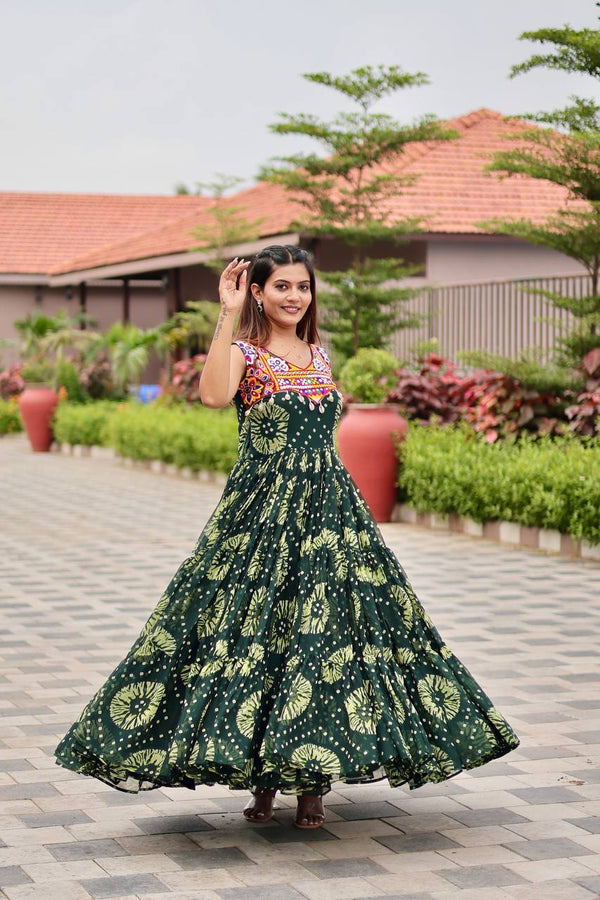 Dark Green & Dark Blue Navratri Special Gamathi Work Gown
