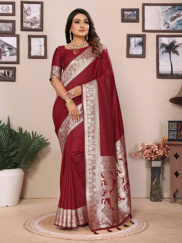 Pure Soft Banarasi Silk Saree - Ruby