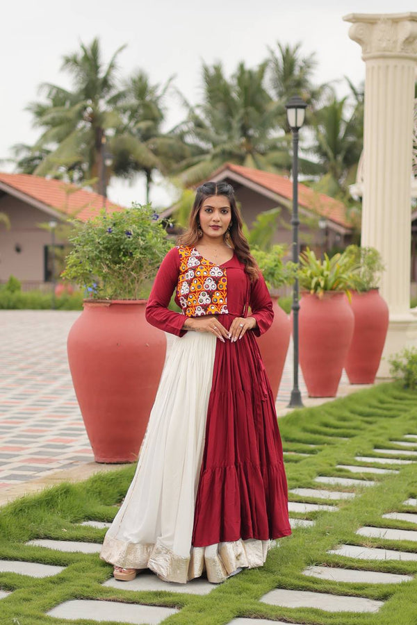 Maroon & Purple Navratri Special Gamthi Work Cotton Lehenga Choli