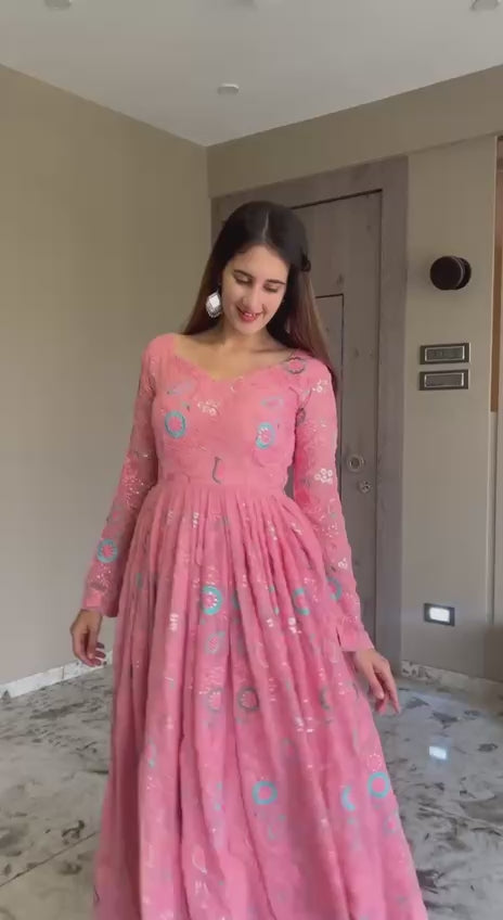 Pink Faux Georgette Anarkali Gown