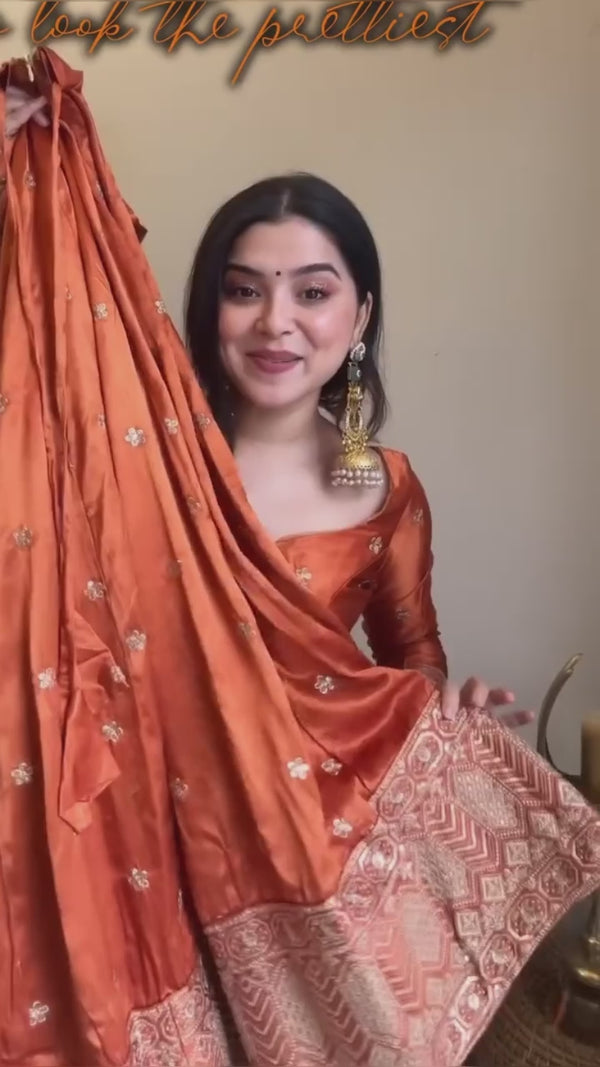 Orange Satin Silk Lehenga Choli with Dupatta