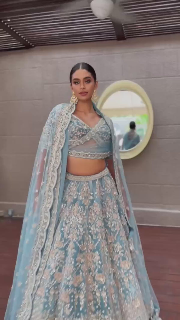 Sky Blue Faux Georgette Lehenga Choli