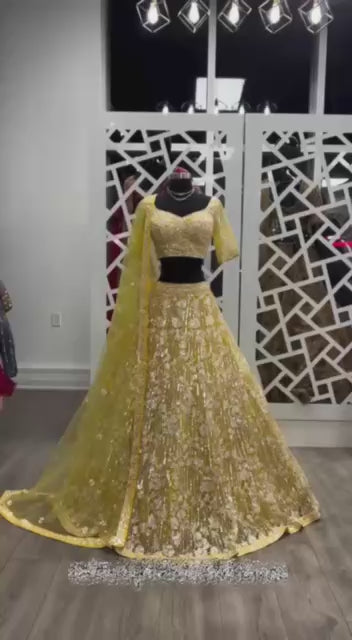 Lemon Yellow Soft Net Lehenga Choli