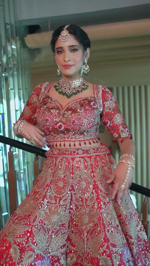 Red Faux Georgette Wedding Dulhan Lehenga-Choli